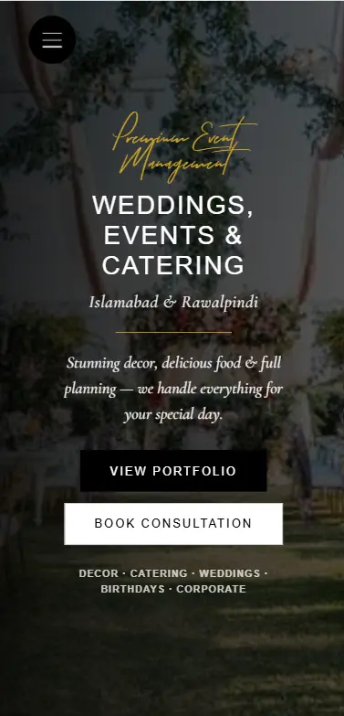 Event Planner mobile website