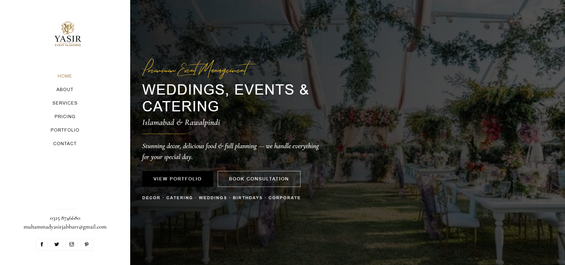 Yasir Event Planners website screenshot