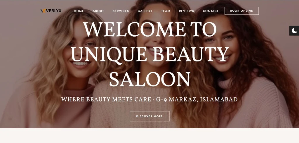 Unique Beauty Saloon website screenshot