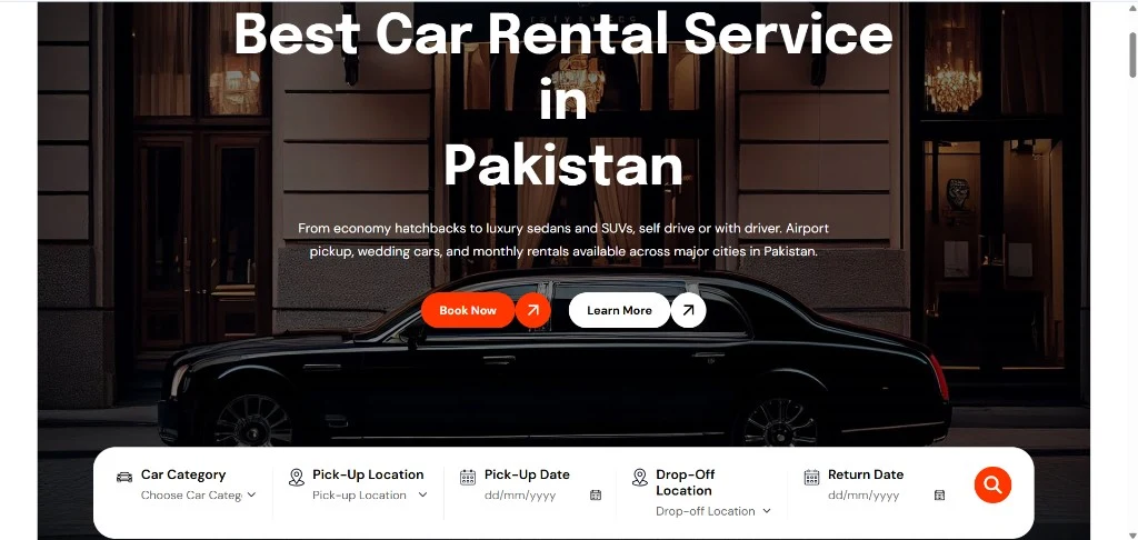 Yasir Car Rentals website screenshot